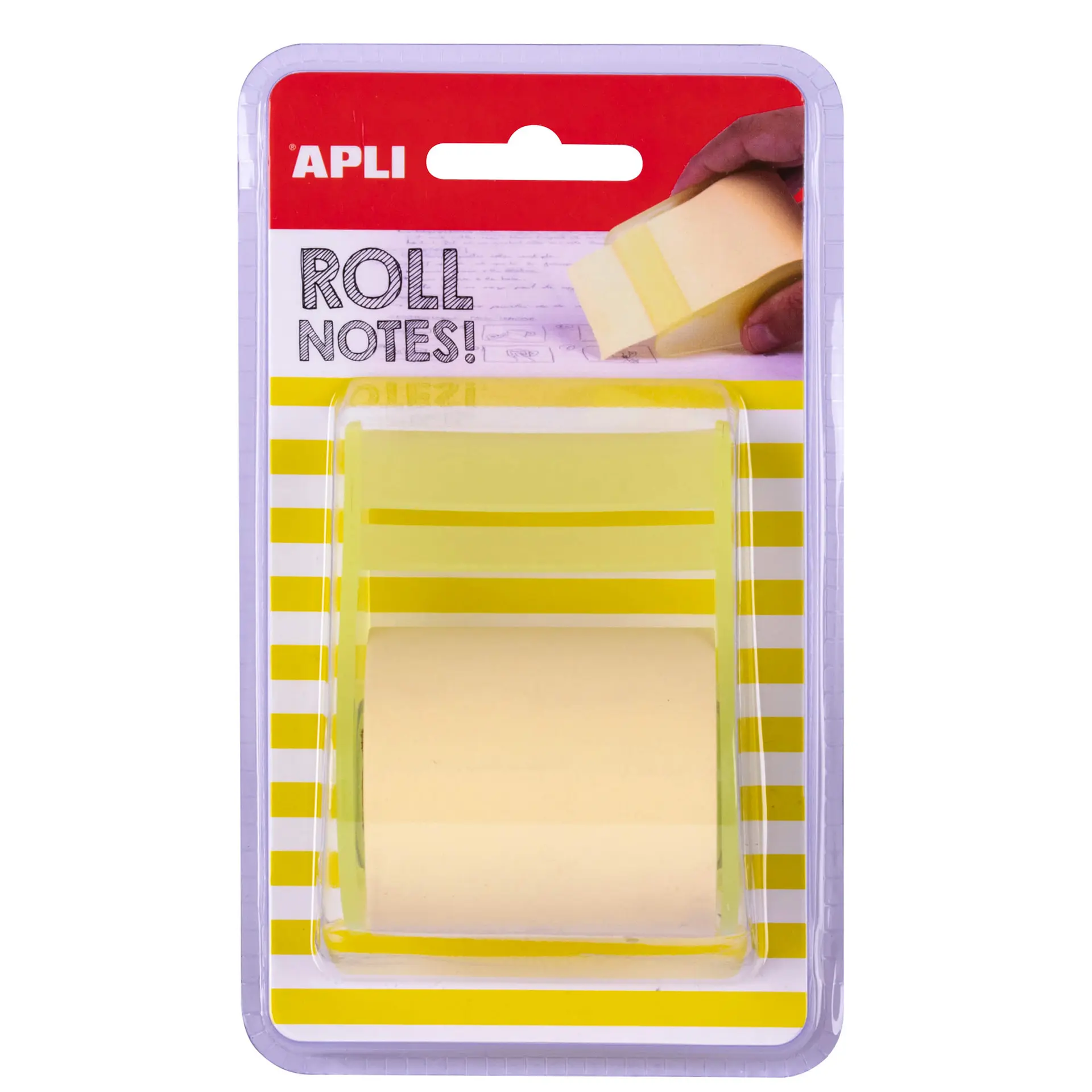 Apli Dispensador Nota Adhesiva Rollo - 50mm x 8m - Facil de Usar - Adhesivo de Calidad - Amarillo Pa