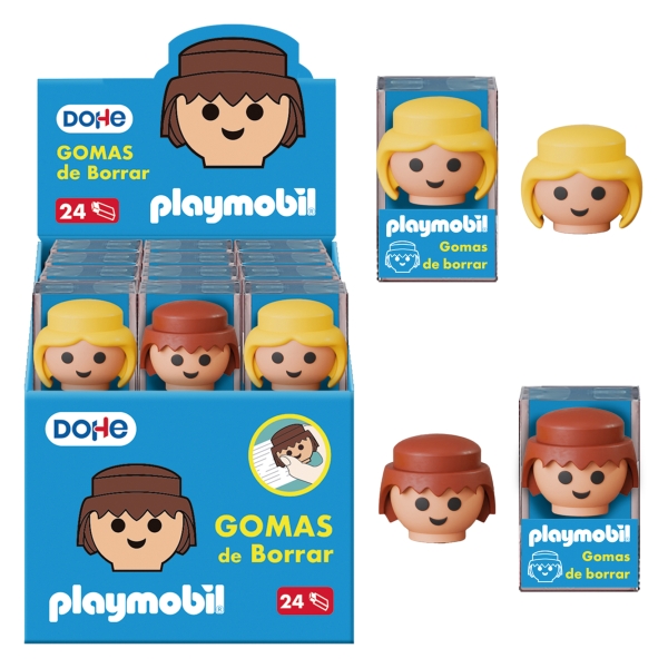 Dohe Playmobil Expositor de 24 Gomas de Borrar - Fabricadas en PVC - Con Forma de los Mu�ecos Playmo