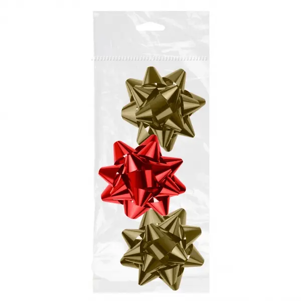 Dohe Shiny Pack de 3 Lazos para Regalo - Forma de Estrella - Tama�o 8cm - Colores Rojo y Oro
