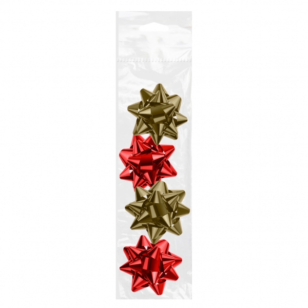 Dohe Shiny Pack de 4 Lazos para Regalo - Forma de Estrella - Tamao 6.5cm - Colores Rojo y Oro