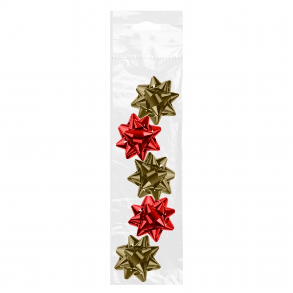 Dohe Shiny Pack de 5 Lazos para Regalo - Forma de Estrella - Tamao 5.6cm - Colores Rojo y Oro