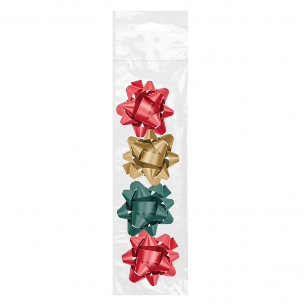 Dohe Chic Pack de 4 Lazos para Regalo - Forma de Estrella - Tamao 6.5cm - Colores Rojo, Verde y Oro