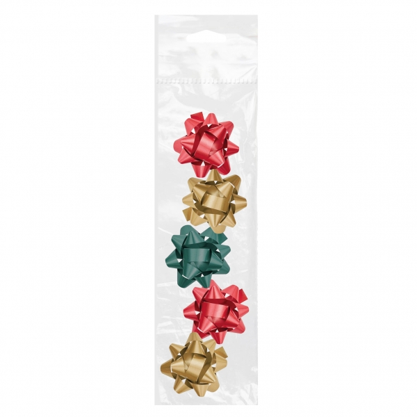Dohe Chic Pack de 5 Lazos para Regalo - Forma de Estrella - Tamao 5.6cm - Colores Rojo, Verde y Oro