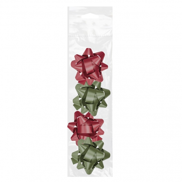 Dohe Chic Pack de 4 Lazos para Regalo - Forma de Estrella - Tamao 6.5cm - Colores Rojo y Verde