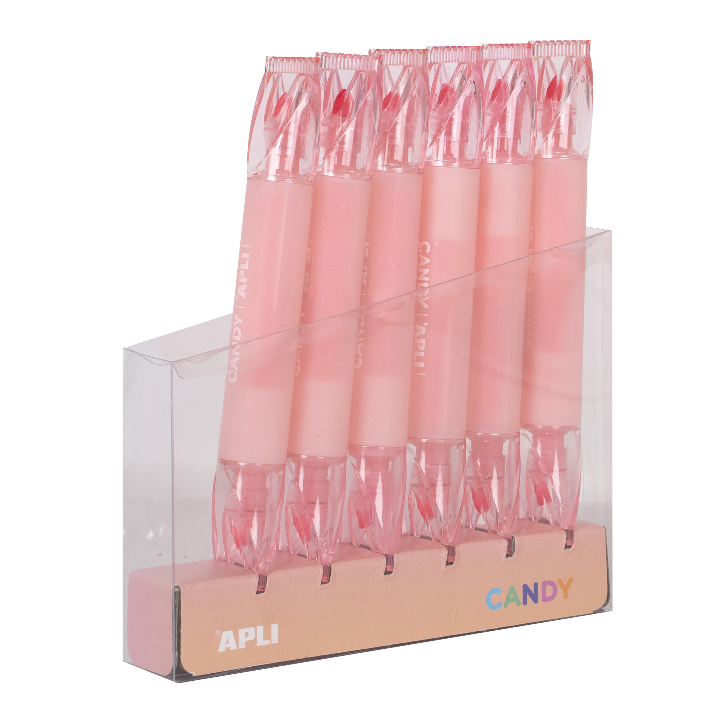 Apli Subrayadores Caramelo Rosa - Doble Punta: 5mm Plana y 2mm Redonda - Refill Pack de 6 - Ideal pa