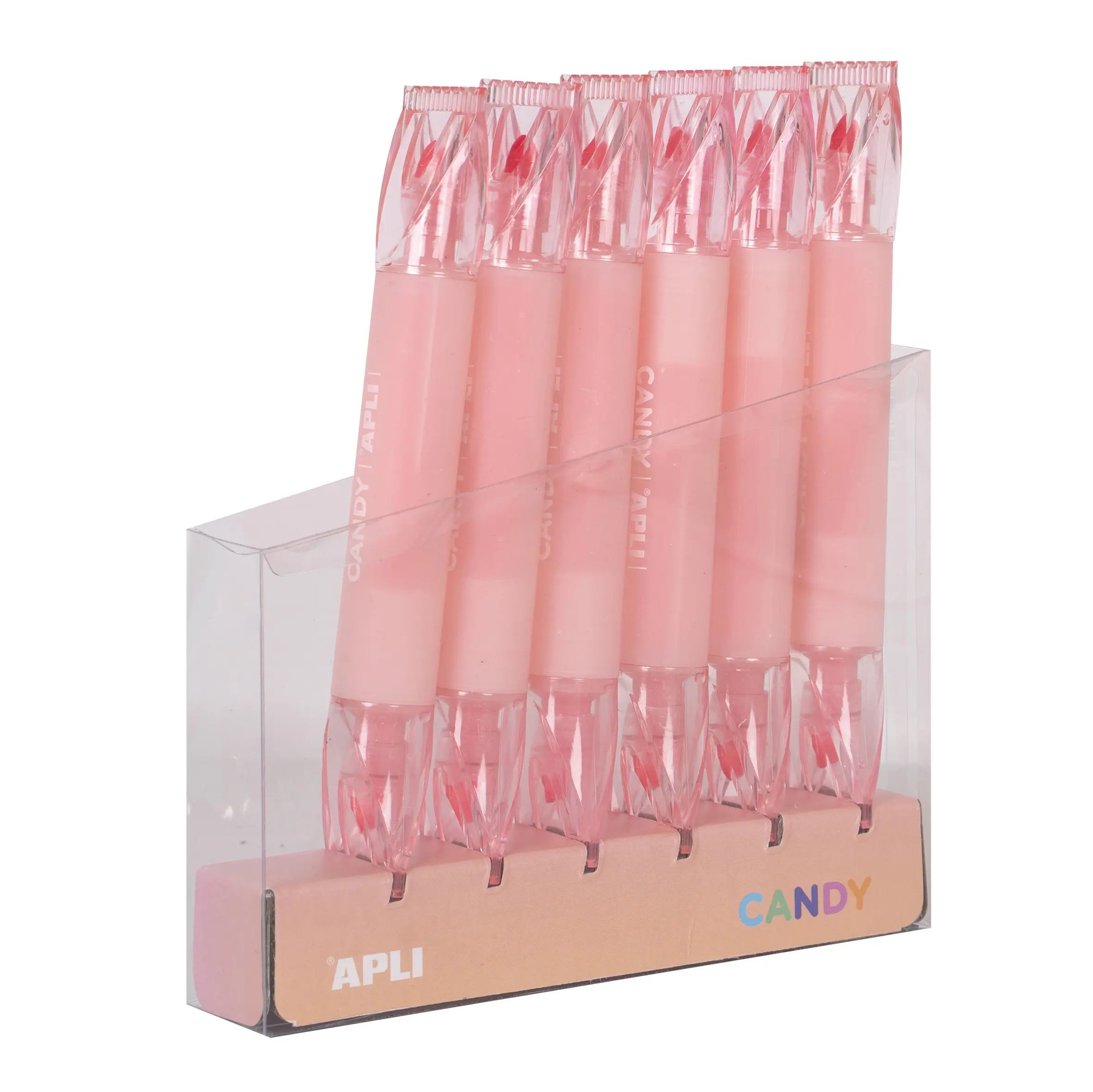 Apli Subrayadores Caramelo Rosa - Doble Punta: 5mm Plana y 2mm Redonda - Refill Pack de 6 - Ideal pa