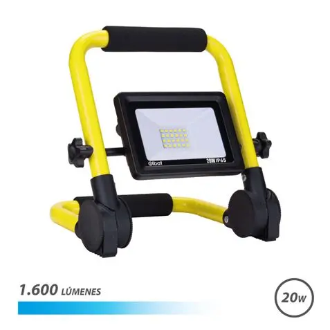 Elbat Foco LED con Soporte Plegable 20W - 1600 Lumenes - 6500K Luz Fria - Cable de 1.50m - IP65 para