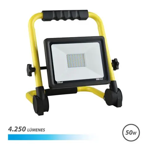 Elbat Foco LED con Soporte Plegable 50W - 4250 Lumenes - 6500K Luz Fria - Cable de 1.50m - IP65 para