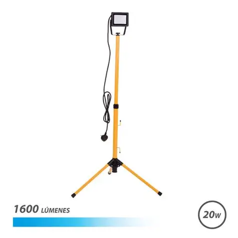Elbat Foco LED con Tripode 20W - 1600 Lumenes - 6500K Luz Fria - Cable de 3m - IP65 para Uso en Exte