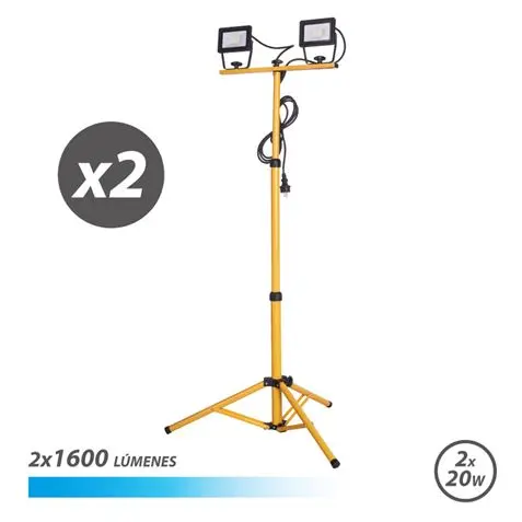 Elbat Foco LED con Tripode 2 x 20W - 1600 Lumenes - 6500K Luz Fria - Cable de 3m - IP65 para Uso en 