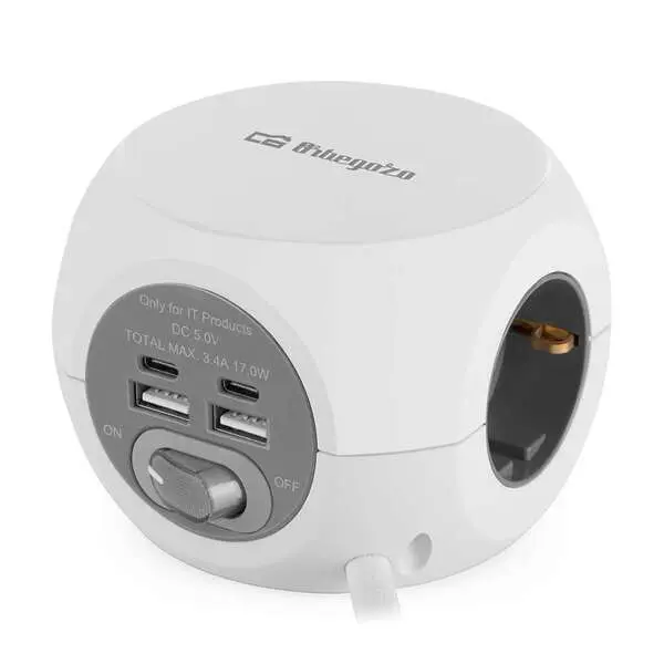 Orbegozo EN 4000 - Enchufe 7 en 1 con Tomas de Tierra y Conexiones USB-C - Compacto y Seguro - Ideal