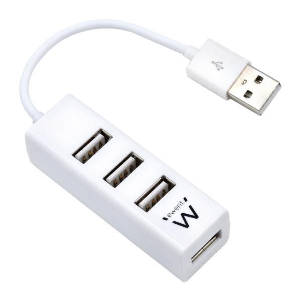 Ewent EW1122 Mini-Hub 4 Puertos USB 2.0 - Cable 12cm - Color Blanco
