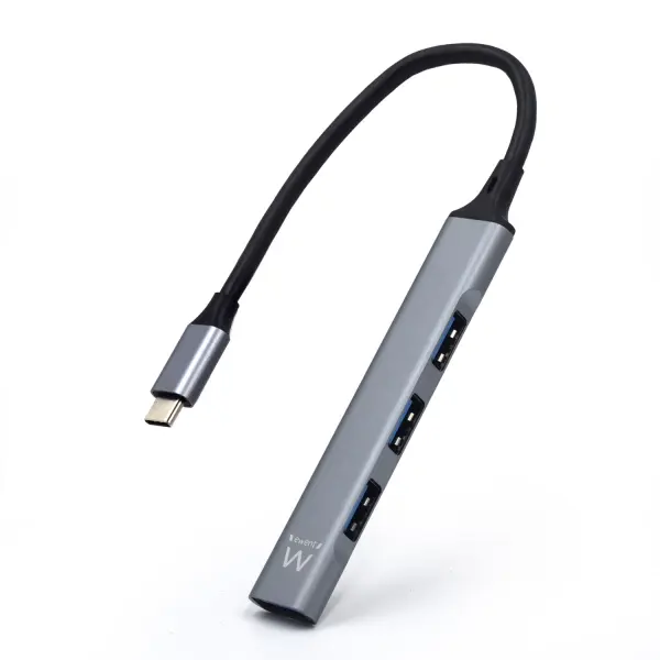 Ewent EW1145 Hub USB Tipo C - 1 Puerto USB 3.2 y 3 Puertos USB 2.0 - Dise�o Compacto - Color Plata