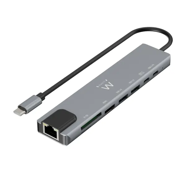 Ewent USB-C Dock 8 en 1 - HDMI 4K - PD 87W - USB-C - 2xUSB-A - LAN - Lector de tarjetas - Color Plat