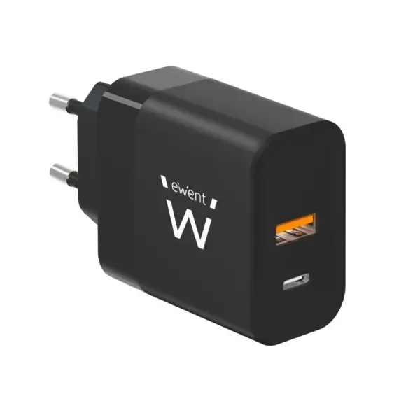 Ewent EW1327 Cargador GaN Universal de Pared 45W Ultrarapido - 1x USB-C PD 3.0 & PPS, 1x USB-A QC 2.