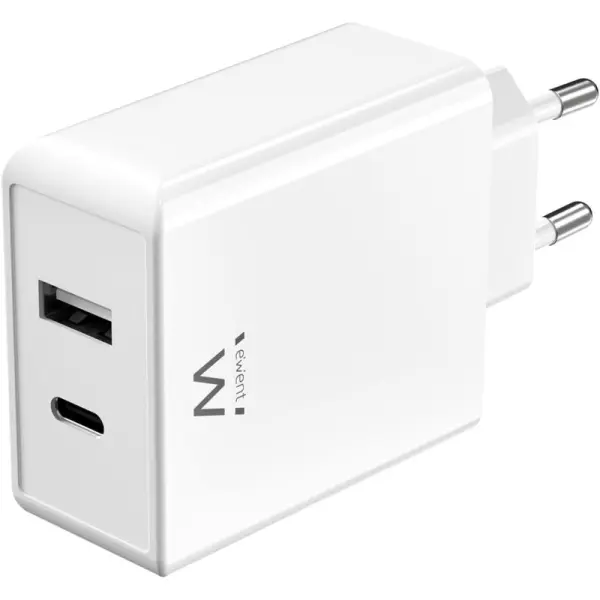 Ewent EW1328 Cargador GaN Universal de Pared 45W Ultrarapido - 1x USB-C PD & PPS, 1x USB-A QC - Colo