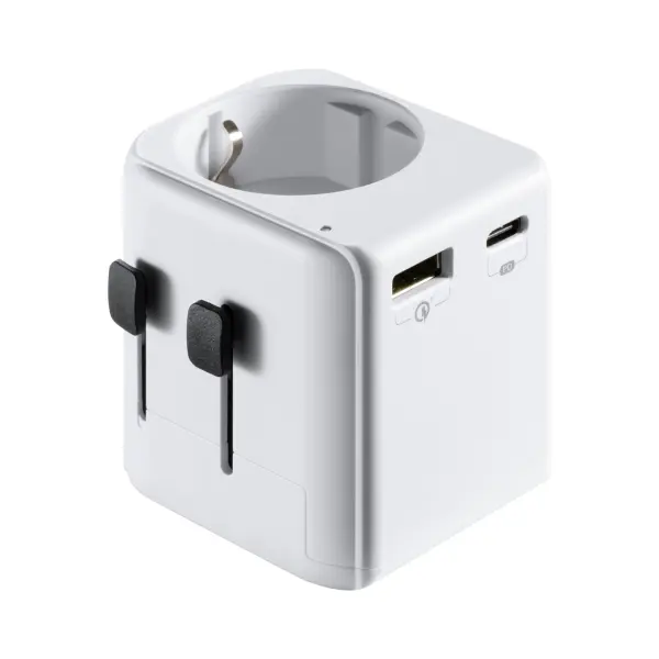 Ewent EW1472 Cargador de Viaje Universal - 1xUSB-C, 2xUSB - 15W - USA, UK, AUS, China - Color Blanco