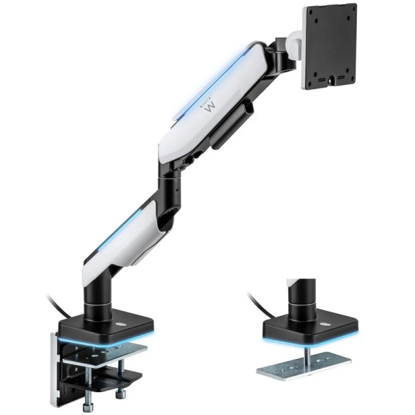 Ewent Soporte de Mesa RGB para Monitor/TV - Giratorio e Inclinable - Iluminacion RGB - Acero y Alumi