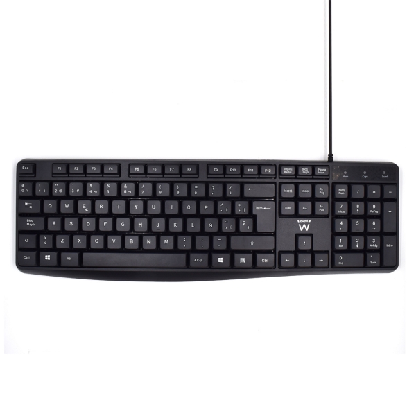 Ewent Teclado con Cable de Oficina - 104 Teclas - Cable USB-A de 1.35m - Color Negro