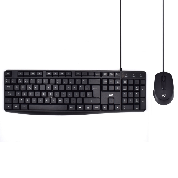 Ewent Paquete con Cable KB+RATON - Teclado de Oficina -Cable USB-A de 1.35m - Raton de oficina - 100