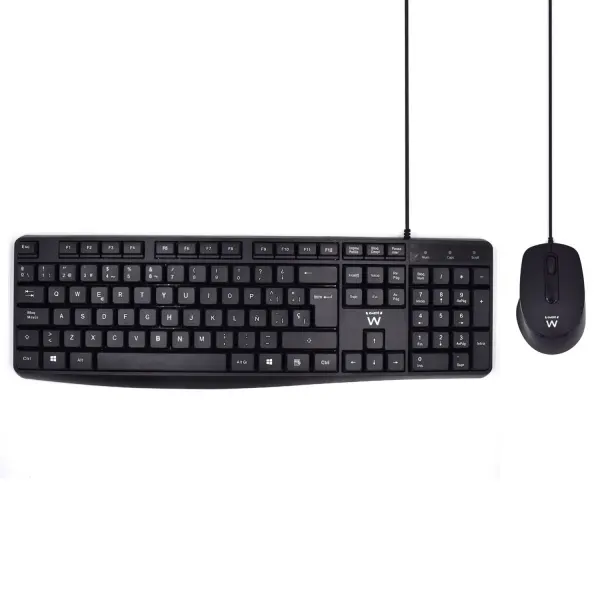 Ewent Paquete con Cable KB+RATON - Teclado de Oficina -Cable USB-A de 1.35m - Raton de oficina - 100