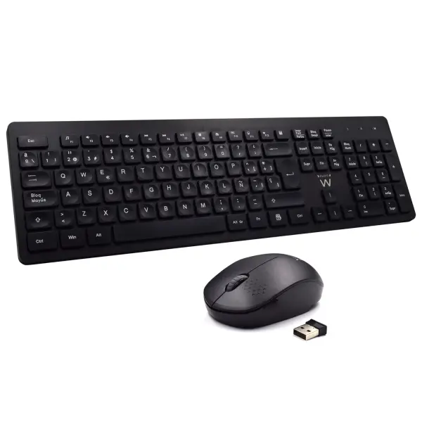 Ewent Pack Inalambrico 2.4hz KB+RATON - Teclado de Oficina con 13 Teclas Multimedia - Raton de Viaje