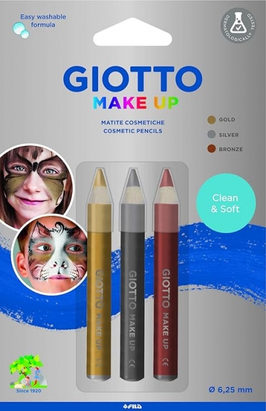 Giotto Make Up Metallic Pack con 3 Lapices Cosmeticos - Se Lava con Agua - Dermatologicamente Testad