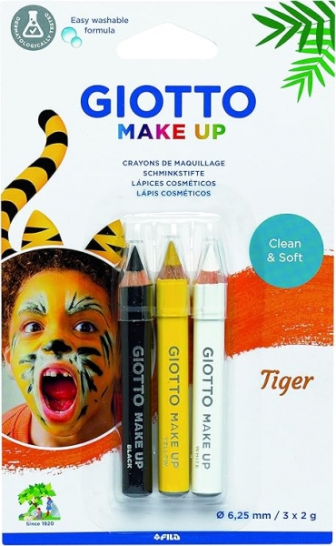 Giotto Make Up Tiger Pack con 3 Lapices Cosmeticos de Tematica Tigre - Se Lava con Agua - Dermatolog