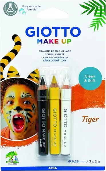 Giotto Make Up Tiger Pack con 3 Lapices Cosmeticos de Tematica Tigre - Se Lava con Agua - Dermatolog