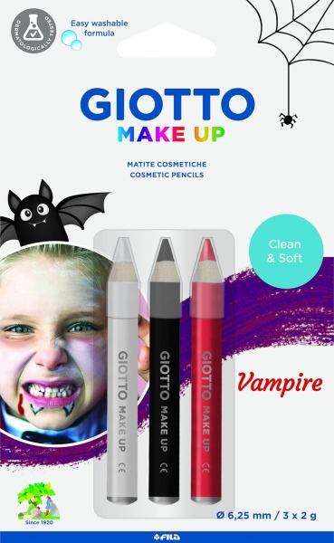 Giotto Make Up Vampire Pack con 3 Lapices Cosmeticos de Tematica Vampiro - Se Lava con Agua - Dermat