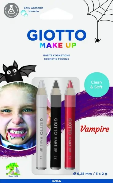 Giotto Make Up Vampire Pack con 3 Lapices Cosmeticos de Tematica Vampiro - Se Lava con Agua - Dermat
