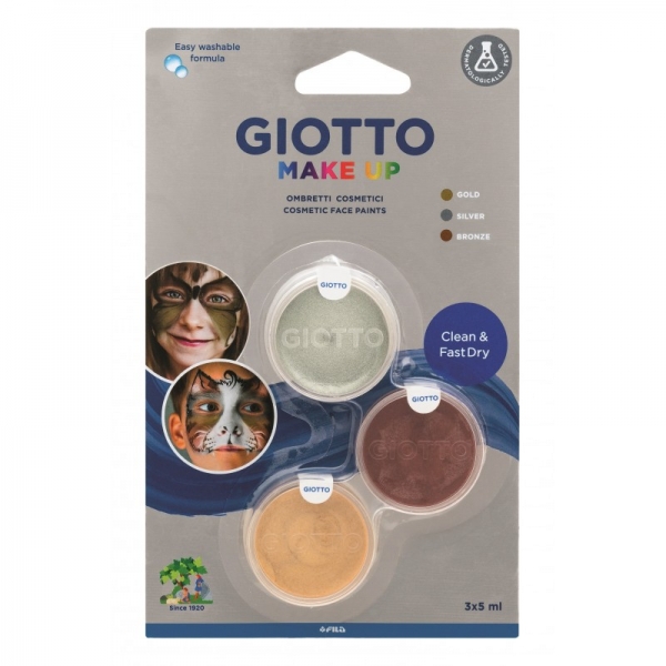 Giotto Make Up Metallic Pack con 3 Maquillajes Faciales - Se Lava con Agua - Dermatologicamente Test