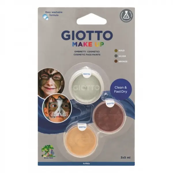 Giotto Make Up Metallic Pack con 3 Maquillajes Faciales - Se Lava con Agua - Dermatologicamente Test