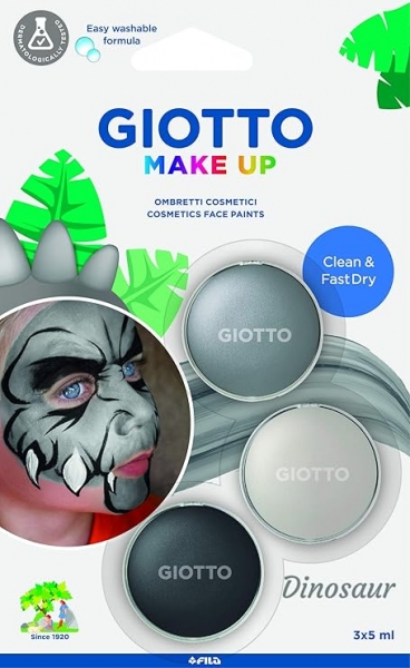 Giotto Make Up Dinosaur Pack con 3 Maquillajes Faciales de Tematica Dinosaurio - Se Lava con Agua - 