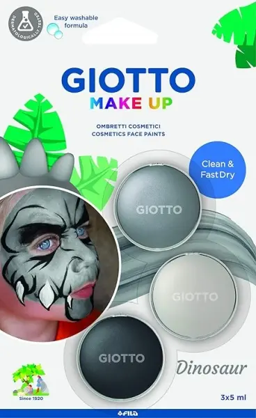 Giotto Make Up Dinosaur Pack con 3 Maquillajes Faciales de Tematica Dinosaurio - Se Lava con Agua - 
