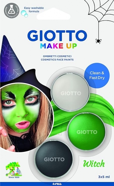 Giotto Make Up Witch Pack con 3 Maquillajes Faciales de Tematica Bruja - Se Lava con Agua - Dermatol