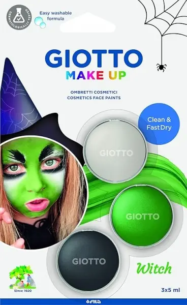 Giotto Make Up Witch Pack con 3 Maquillajes Faciales de Tematica Bruja - Se Lava con Agua - Dermatol
