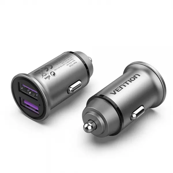 Vention Cargador de Coche 30W 2xUSB (A) QC3.0 5A - Dise�o Mini - Aluminio Gris