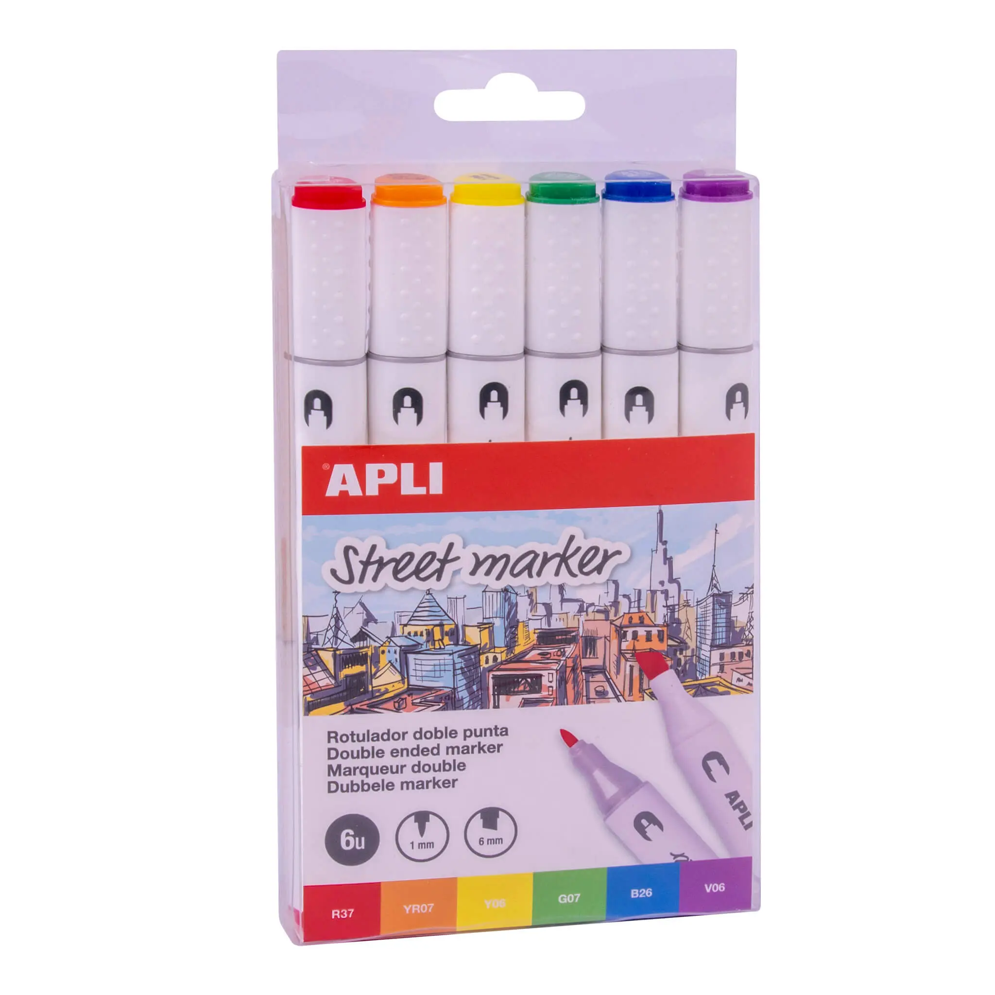 Apli Street Markers Rotuladores de Doble Punta - Puntas de 1mm y 6mm - Tinta de Base Alcohol - Multi