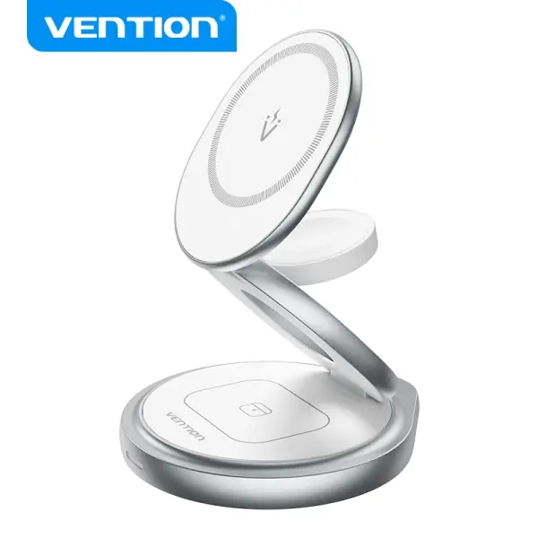 Vention Soporte de Cargador Inalambrico 3 en 1 con MagSafe - Carga Rapida - Rotacion 360� - Protecci