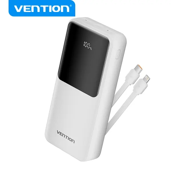 Vention Power Bank 20.000mAh - Multiples interfaces USB - Carga rapida - Cable USB-C incluido - Colo