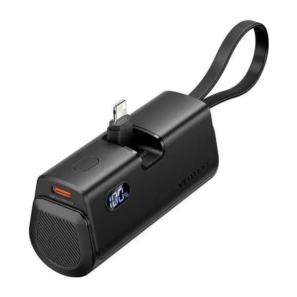 Vention PowerBank 4800mAh - Lightning - Carga Rapida 22.5W - Conector Plegable - Color Negro