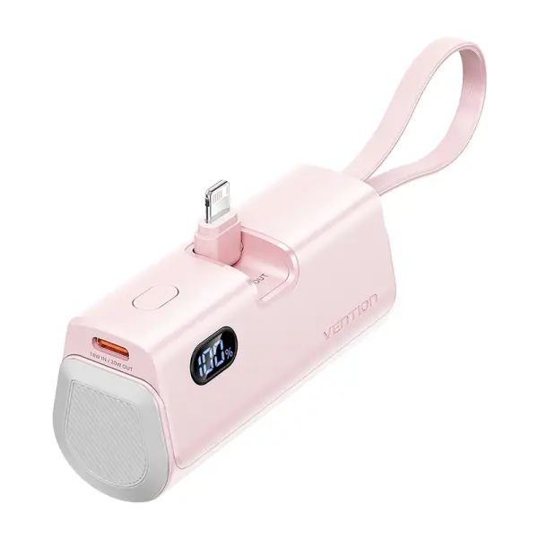Vention PowerBank 4800mAh - Lightning - Carga Rapida 22.5W - Conector Plegable - Color Rosa