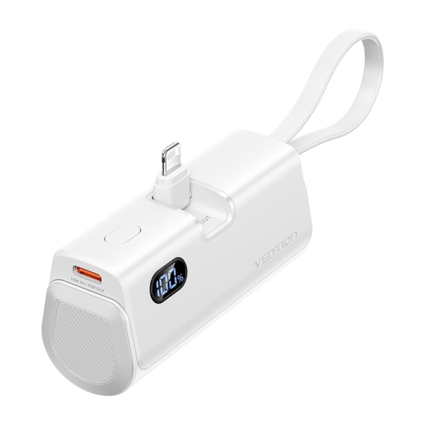 Vention PowerBank 4800mAh - Lightning - Carga Rapida 22.5W - Conector Plegable - Color Blanco