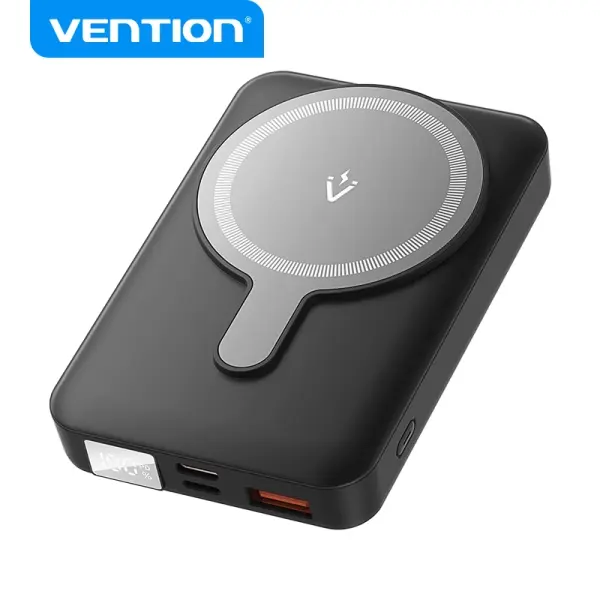 Vention Powerbank Inalambrico Magnetico 10000 mAh - Pantalla LED - Carga Rapida 22.5 W - USB-C/Light