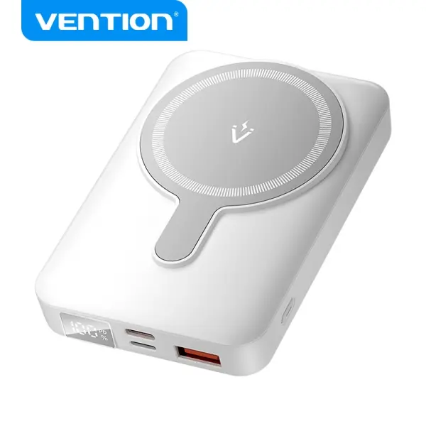 Vention Powerbank Inalambrico Magnetico 10000 mAh - Pantalla LED - Carga Rapida 22.5 W - USB-C/Light
