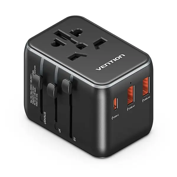 Vention Cargador de Viaje Universal - 1xUSB-C, 2xUSB - 20W - Color Negro