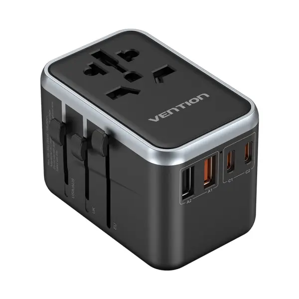 Vention Cargador de Viaje Universal GaN - 2xUSB-C, 2xUSB-A - 65W - Color Negro