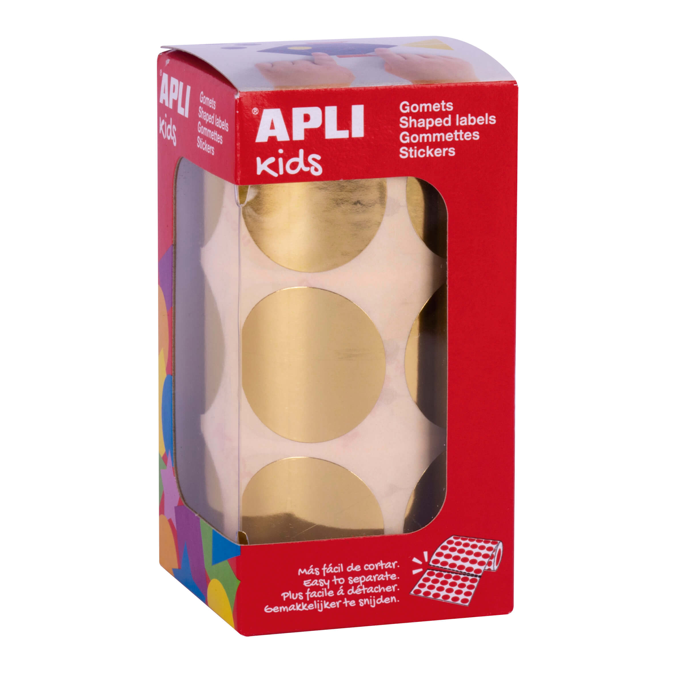Apli Gomets Redondos Oro Metalizado - �33mm - 59 Hojas Pretroqueladas - 708 Gomets por Rollo - Cumpl