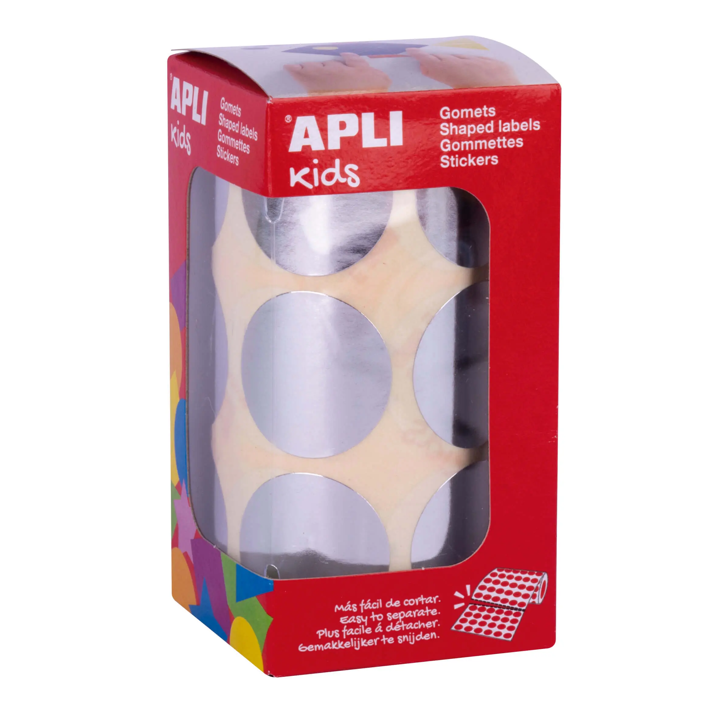 Apli Gomets Redondos Plata Metalizado - �33mm - 59 Hojas Pretroqueladas - Adhesivo Base Agua - Norma